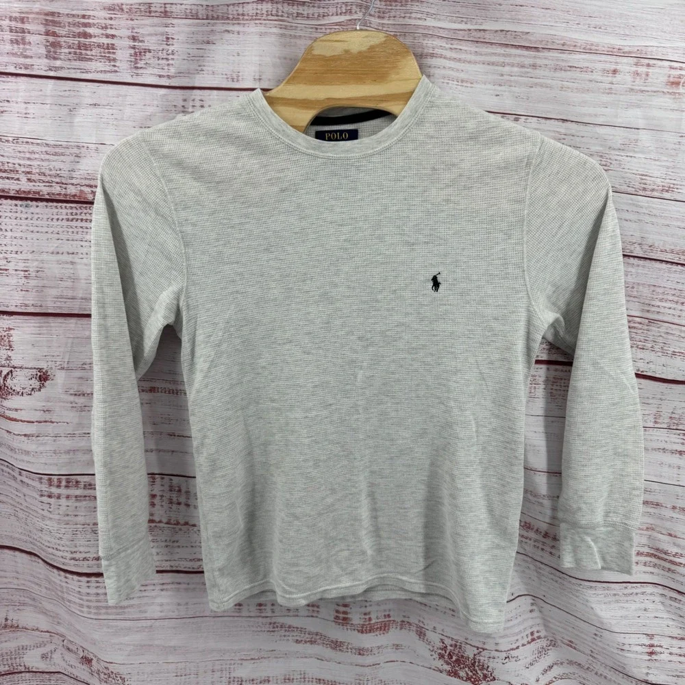 Polo Ralph Lauren Shirt Mens Large Gray Waffle Knit Thermal Long Sleeve Pony